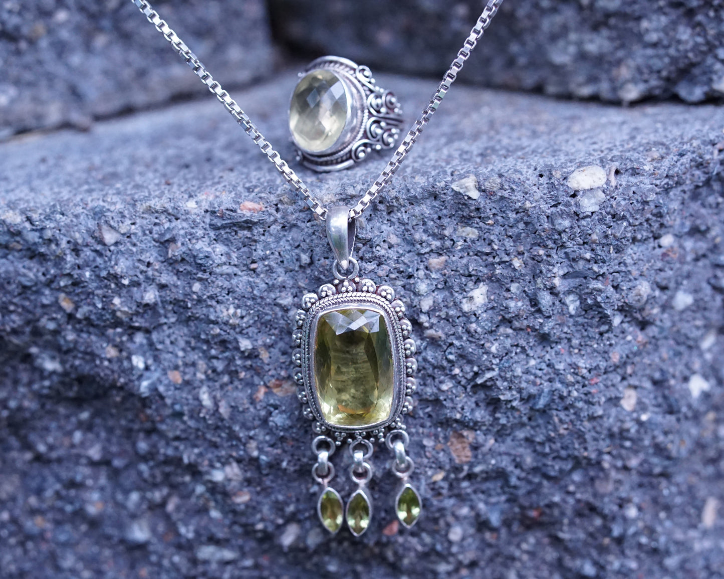 Lemon Quartz Pendant and Ring