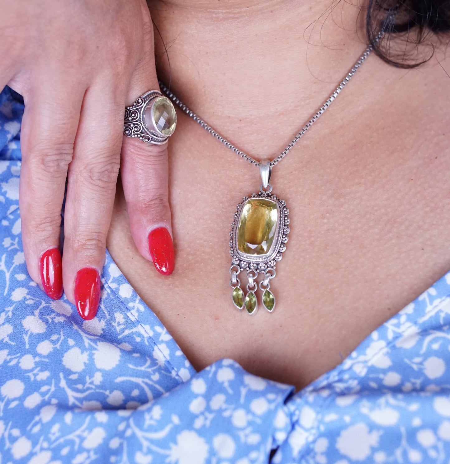 Lemon Quartz Pendant and Ring